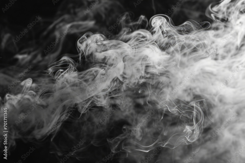 Poster Close up view of smoke on a black background. Versatile image suitable for various concepts and designs