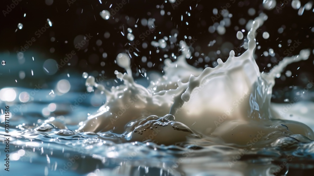 Poster a splash of water captured on top of a body of water. this image can be used to depict the power and
