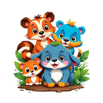 Cheerful Critter Companions, Kid's Zoo Adventure, Playful kids animal tshirt design, vector graphic, colorful, adorable, cute, vector illustration, transparent background