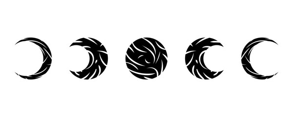 Black moon different phases or lunar phase waxing and waning flat vector icon design