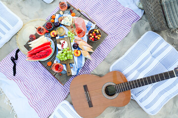 Picnic on the beach. Top view