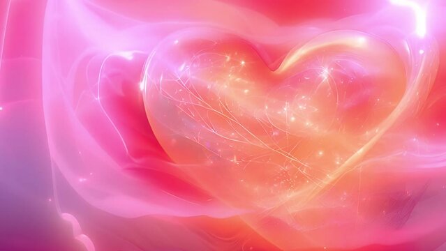 Beautiful Glowing Love Heart Shape Abstract Light Particles Sparkle 4K Seamless VJ Loop Motion Background Animation Sparkling Valentine's Day romantic background. Pastel neon colors Love