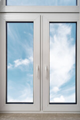 Close up of new closed plastic pvc double glazing window with white frame