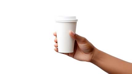 Hand holding a Blank cup of coffee isolated on transparent background Remove png, Clipping Path, pen tool
