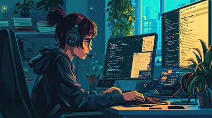 Illustration of a geek at work