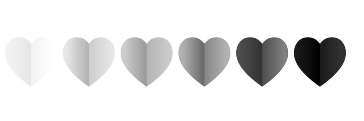 Set of white and black papercut hearts isolated on white background. Vector illustration. Paper cut...