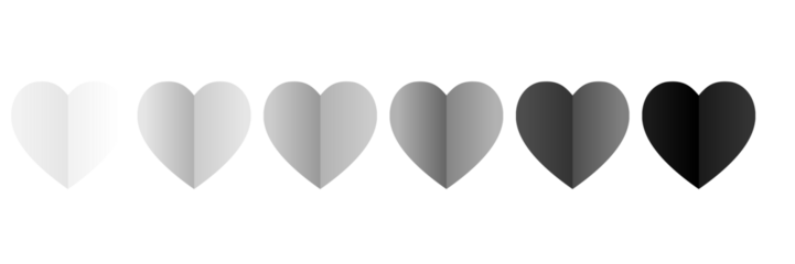 Set of white and black papercut hearts isolated on white background. Vector illustration. Paper cut heart decorations for Valentine's Day card design. PNG.