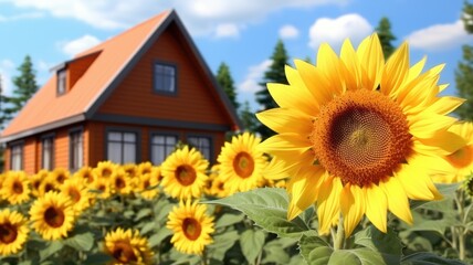A Dance of Sunflowers by a Cozy Cottage