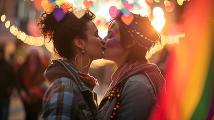 Kissing gay couple in love. Valentine's day or pride concept