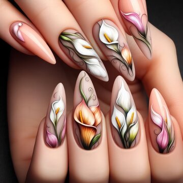 nails with Calla flower
