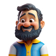3d cartoon illustration of a happy bearded male shopkeeper, isolated transparent background