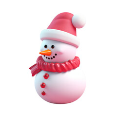 Fototapeta premium 3d illustration of a snowman wearing a red scarf, isolated transparent background