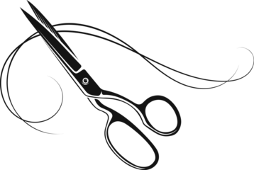 Fotobehang Hair stylist scissors and beautiful curly curl of hair. Design for a beauty salon © john1179