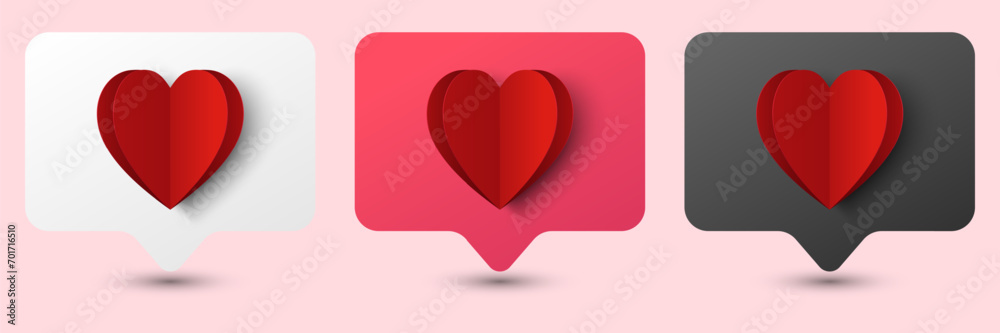 Poster red heart icon paper cut design on message box isolated on white background. vector illustration. de
