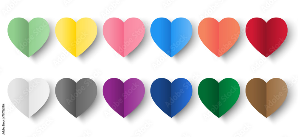 Poster set of colorful gradient papercut hearts isolated on white background. vector illustration. design f