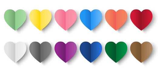 Set of colorful gradient papercut hearts isolated on white background. Vector illustration. Design for decorations Valentine's Day card, web, banner. - obrazy, fototapety, plakaty