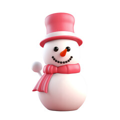 3d illustration of a snowman wearing a red scarf, isolated transparent background