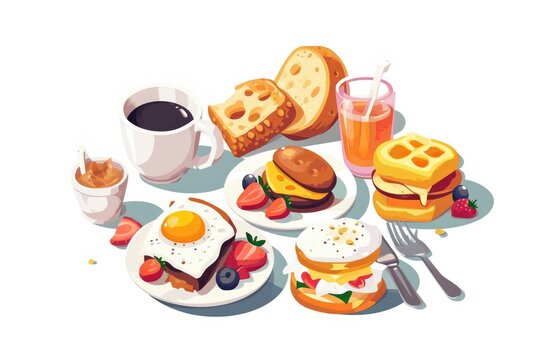 A plate of various breakfast foods accompanied by a cup of coffee. This image can be used to showcase a delicious morning meal