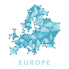 Europe connected low poly map - geometric style illustration. PNG graphic on transparent background. - obrazy, fototapety, plakaty