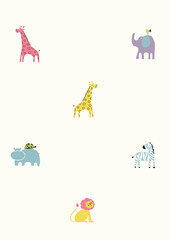 animal set, zebra, giraffe, elephant, hippo, wallpaper nursery