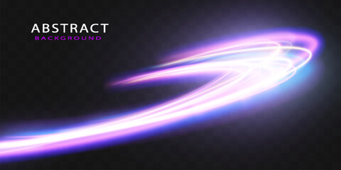 Light trails violet and blue line.Abstract background speed effect motion blur night lights. semicircular wave, light trail curve swirl.
