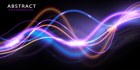 Light trails violet and blue line.Abstract background speed effect motion blur night lights. semicircular wave, light trail curve swirl.

