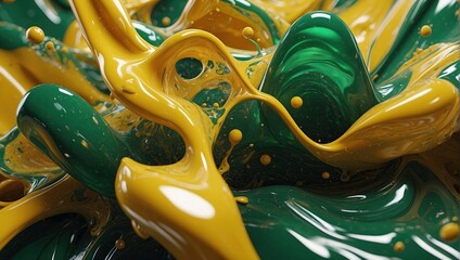 Vivid yellow and green liquid splash, resembling an abstract expressionist painting with a smooth texture.