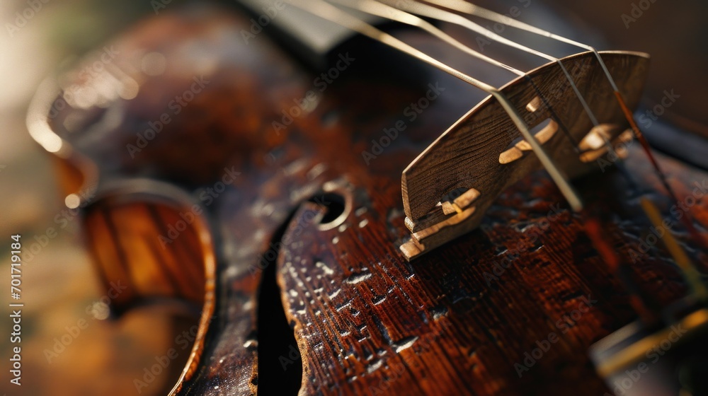 Aufkleber close up view of the strings on a violin. suitable for music-related designs and educational materia