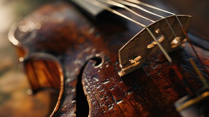 Close up view of the strings on a violin. Suitable for music-related designs and educational...