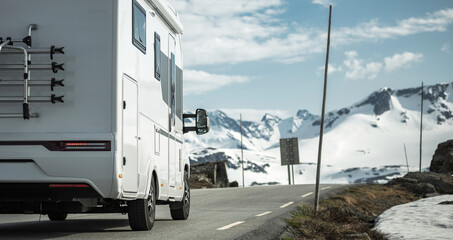 RV Camper Van on the Scenic Norwegian Mountain Road