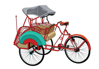 Fototapeta na wymiar red rickshaw becak vector in flat design.