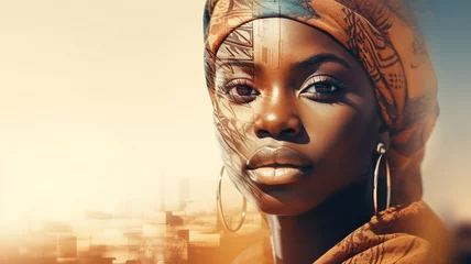 Double exposure image between Portrait face of African woman with city © Yuwarin