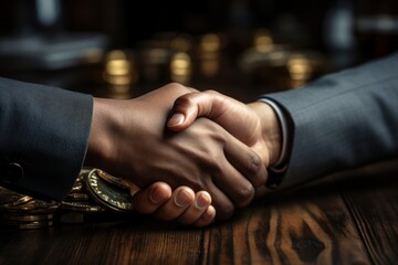 Business partners sealing the deal with a friendly handshake, professional business meeting image