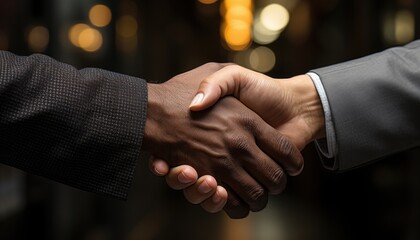 Business partners seal the deal with a friendly handshake, professional business meeting image - obrazy, fototapety, plakaty
