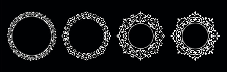 Set of decorative frames Elegant vector element for design in Eastern style, place for text. Floral black and white borders. Lace illustration for invitations and greeting cards.