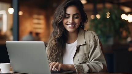 A woman in a medium-sized frame with a laptop.