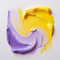 Yellow purple color paint stroke on a white background , Generative AI	