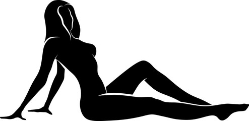 woman sitting down silhouette - obrazy, fototapety, plakaty
