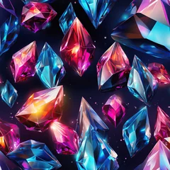 Foto auf Glas seamless pattern with multicolored gemstones diamonds on black background © alexkoral