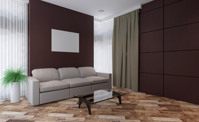 Modern office building interior. 3D rendering.. Mockup.   Empty paintings
