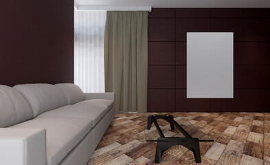 Modern meeting room. 3D rendering.. Mockup.   Empty paintings