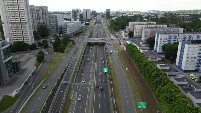 Central highway in Katowice, Poland (Polish: Drogowa Trasa Srednicowa)