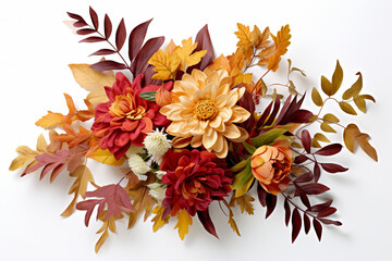 Naklejka na ściany i meble Bouquet of Autumn Leaves and Flowers A seasonal bouquet featuring autumn leaves and flowers, capturing the essence of fall, Generative AI,