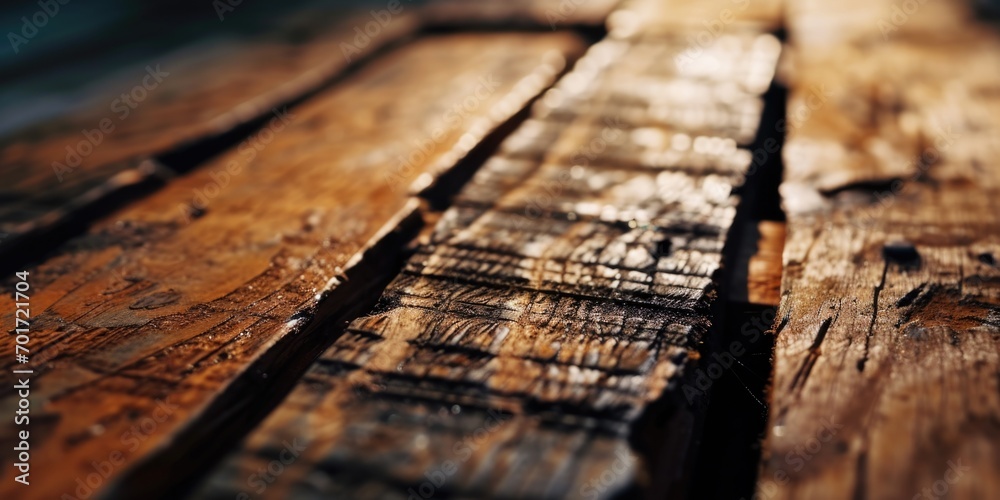 Poster A close-up shot of a wooden table with a blurry background. Perfect for adding a rustic touch to your designs