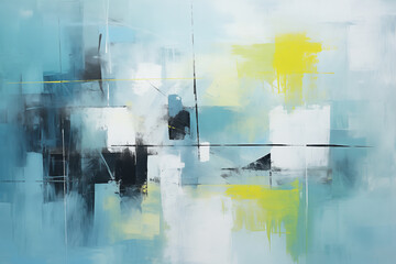 Abstract acrylic painting in pastel blue, green and black tone for background. Generative AI image.