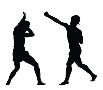 Set of male silhouette Muay Thai kickboxing kick boxer boxing men isolated. Thai Boxing fight traditional dance before fight, Vector illustration