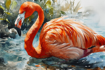 painting of a flaminggo