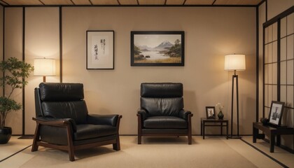 interior design living room with red chair and picture mockup on a wall