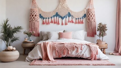 Bedroom interior with pink 