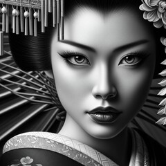 geisha en noir et blanc